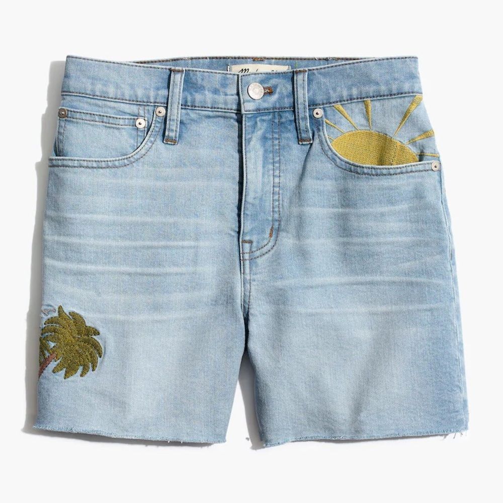 Madewell High Rise Embroidered Sun Jean Shorts Light Wash Cutoff Jorts Size 26